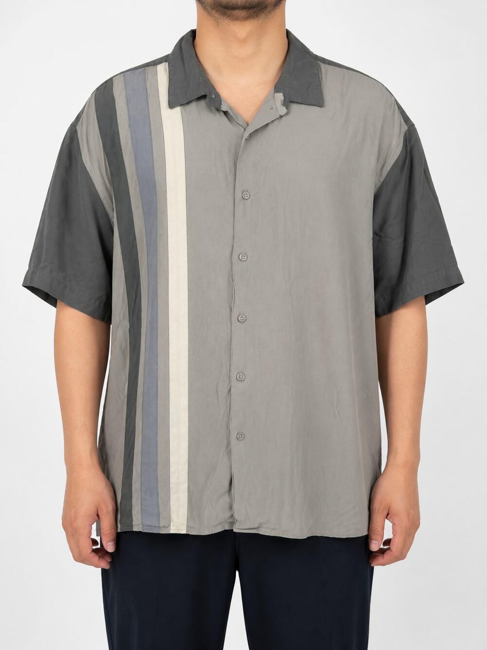 Bobby Chan Men's 100% Silk Color Block Camp Bowling Button Down Shirt 2XL XXL